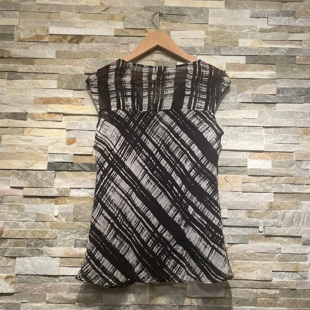 Ann Taylor 100% Silk Top Blouse | M Black Taupe Abstract, Old Money Fall Capsule